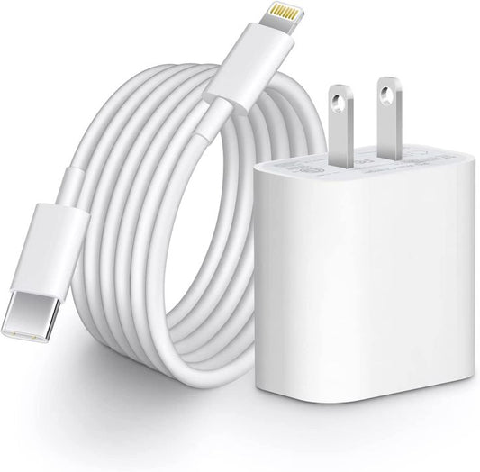 Fast Charging USB-C Wall Charger with Lightning Cable – Power Adapter for iPhone & Apple Devices (White)